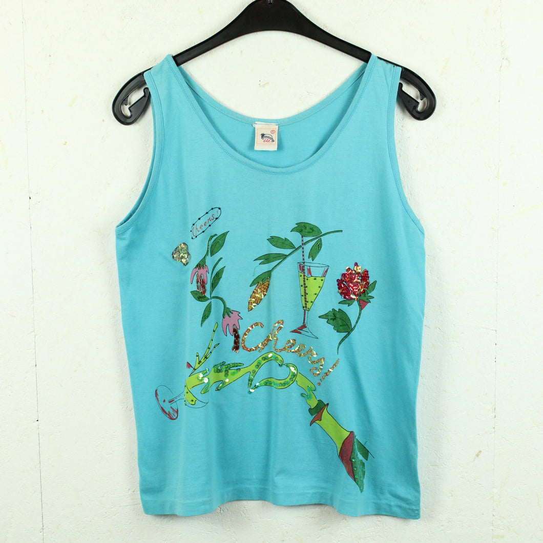 Vintage Tank Top Gr. S türkis mit Pailetten 