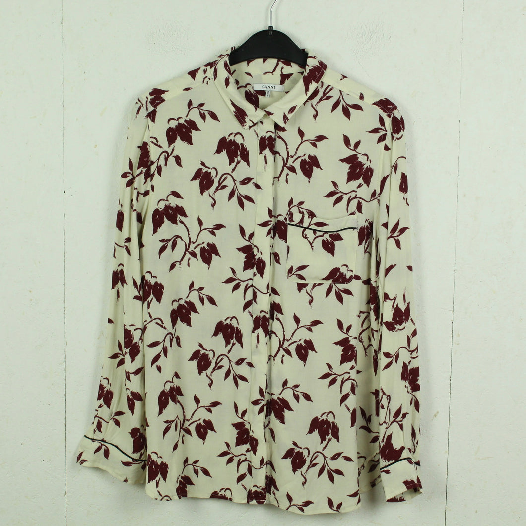 Second Hand GANNI Bluse Gr. XL creme weinrot geblümt(*)