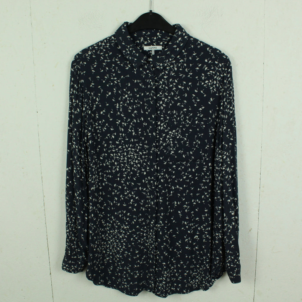 Second Hand GANNI Bluse Gr. 40 dunkelblau weiß geblümt (*)