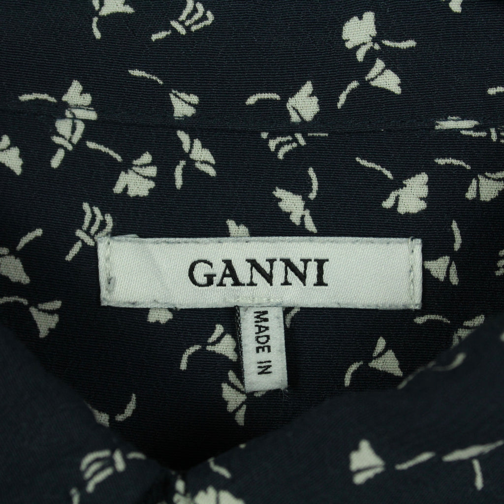 Second Hand GANNI Bluse Gr. 40 dunkelblau weiß geblümt (*)