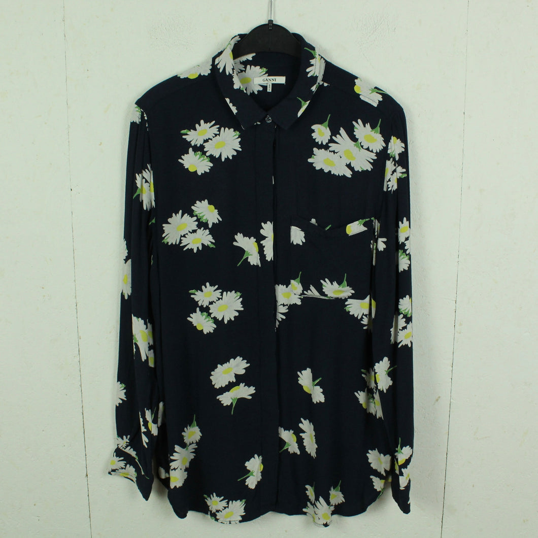 Second Hand GANNI Bluse Gr. 42 dunkelblau mehrfarbig geblümt (*)