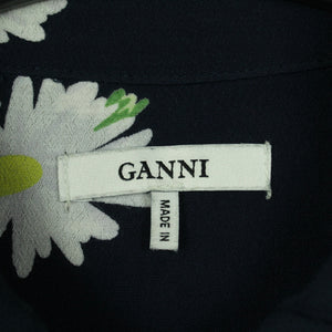 Second Hand GANNI Bluse Gr. 42 dunkelblau mehrfarbig geblümt (*)