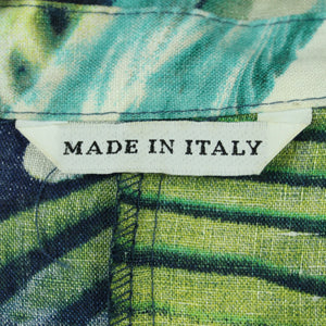 Second Hand MADE IN ITALY Leinenkleid Gr. 38 blau grün gemustert Kleid (*)