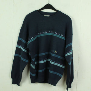 Vintage Pullover mit Wolle Gr. L blau mehrfarbig rundhals langarm