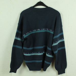 Vintage Pullover mit Wolle Gr. L blau mehrfarbig rundhals langarm