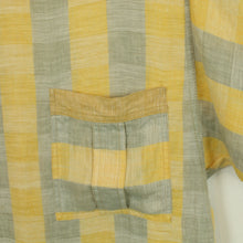 Laden Sie das Bild in den Galerie-Viewer, Vintage Leinenkleid Gr. 38 gelb grau Querstreifen Midikleid