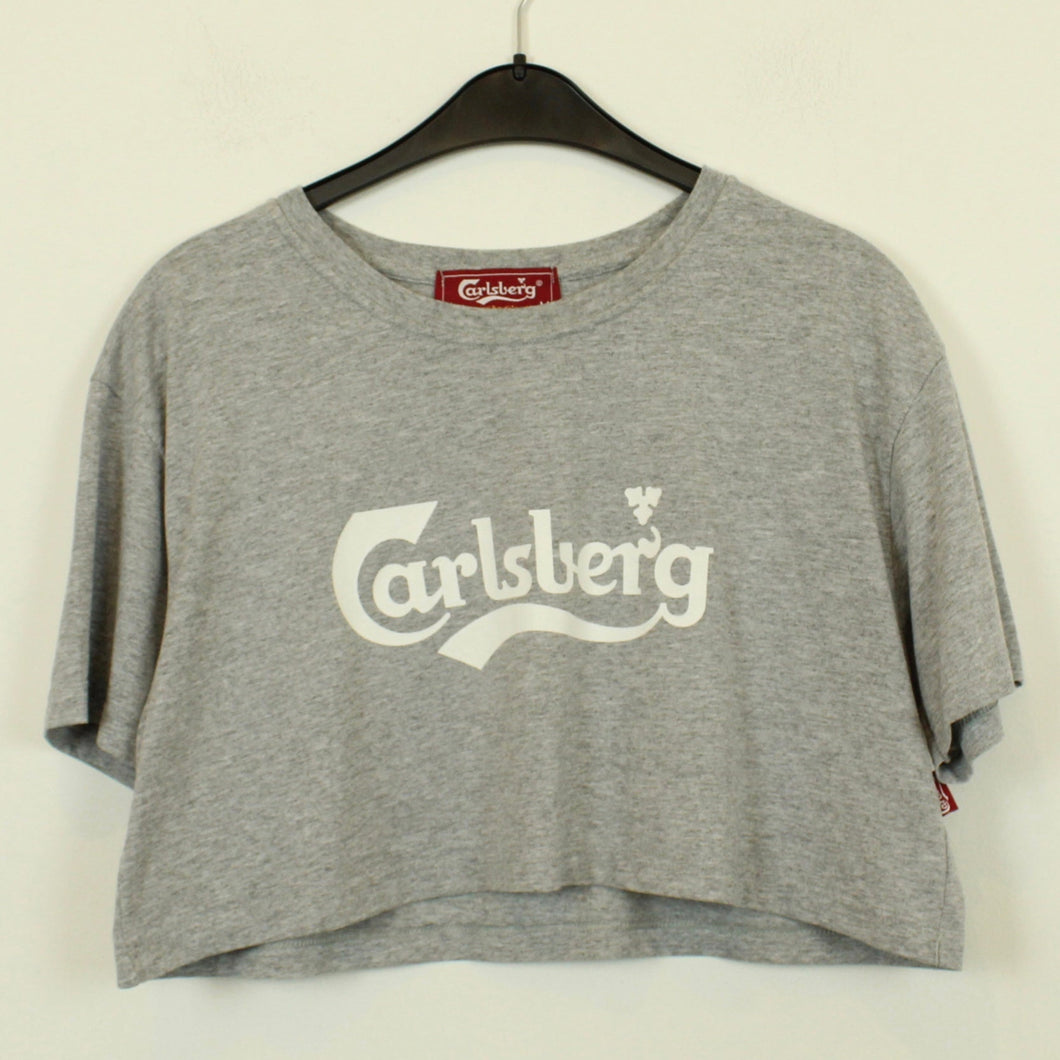 Second Hand CARLSBERG Cropped T-Shirt Gr. M grau mit Print (*)