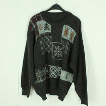 Laden Sie das Bild in den Galerie-Viewer, Vintage Pullover Gr. XL anthrazit mehrfarbig rundhals