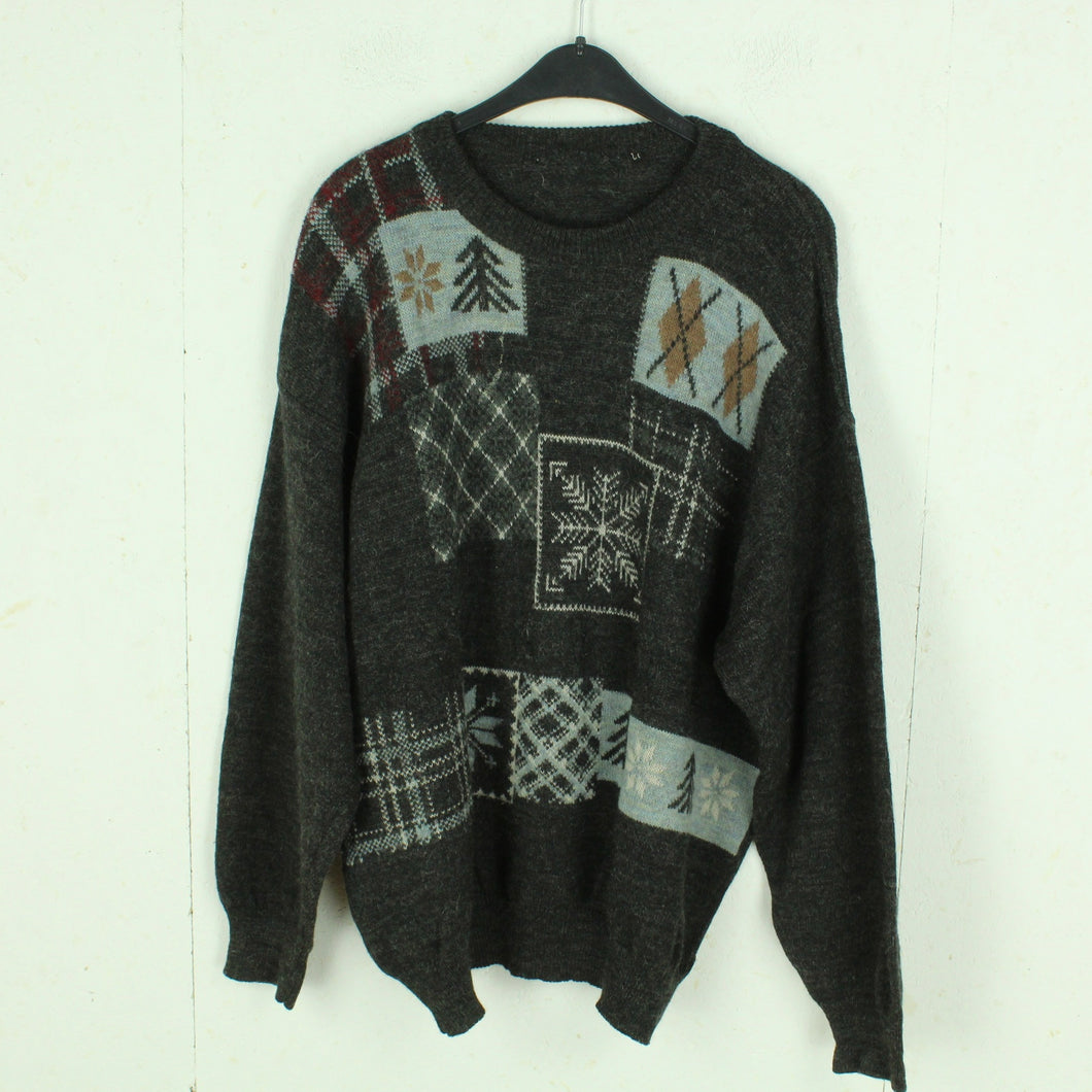 Vintage Pullover Gr. XL anthrazit mehrfarbig rundhals