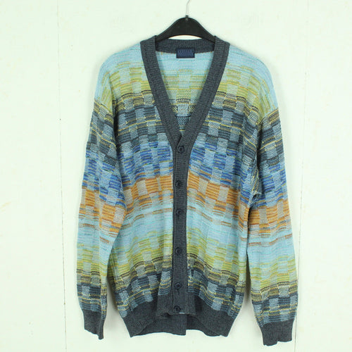 Vintage Cardigan Gr. L blau mehrfarbig V-Neck