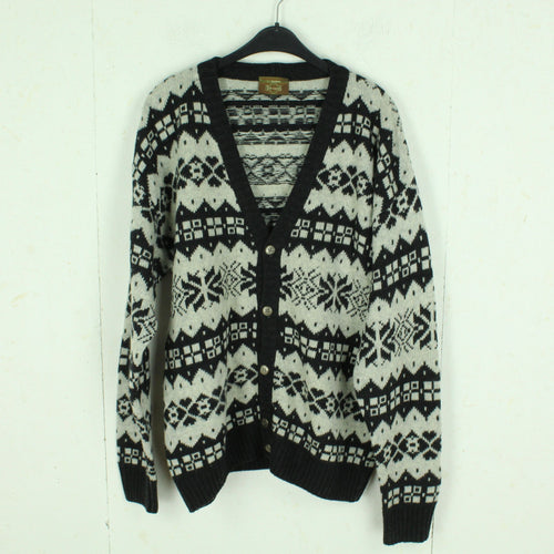 Vintage Cardigan mit Wolle Gr. L schwarz weiß Norweger Muster