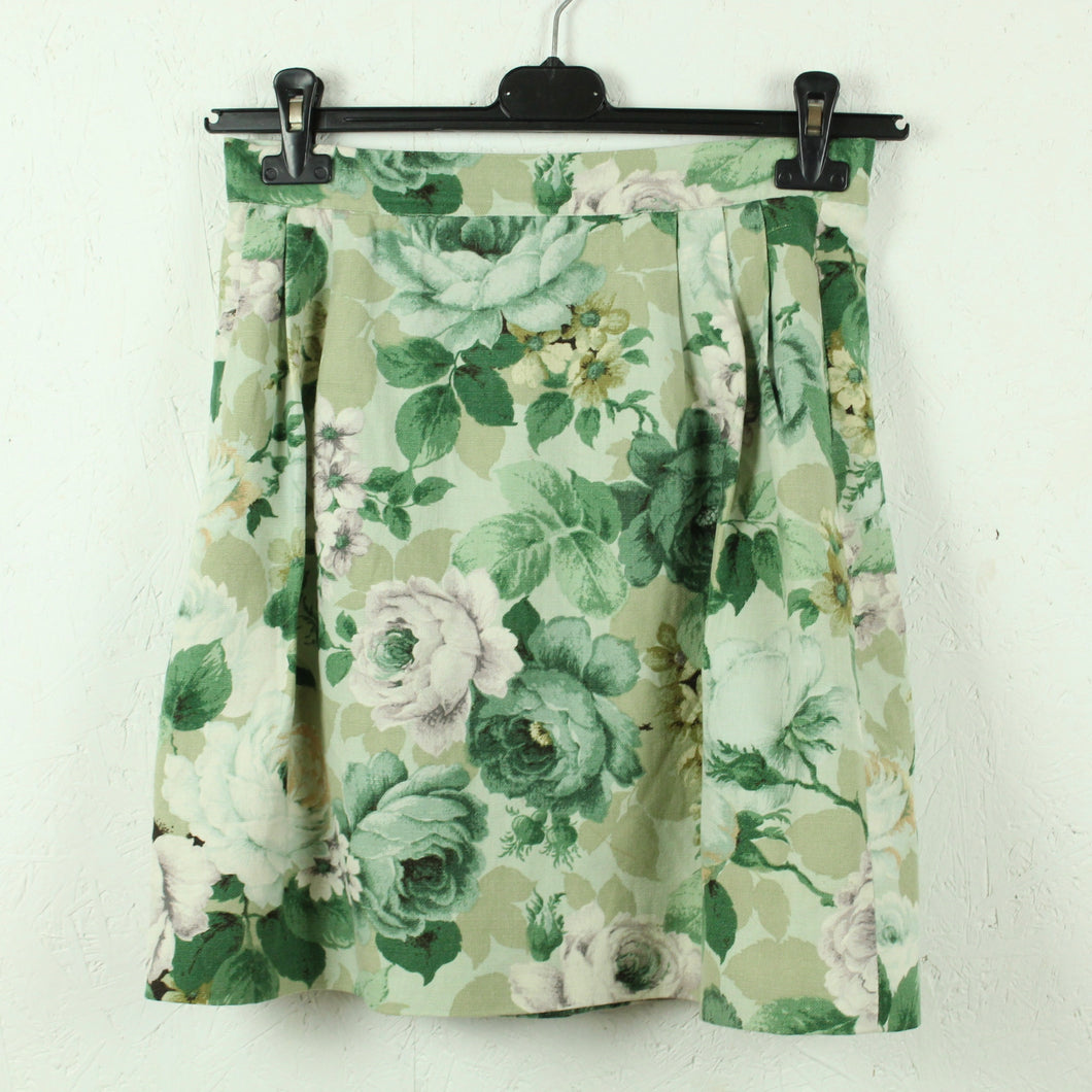 Second Hand Leinenrock Gr. 38 beige grün floral gemustert