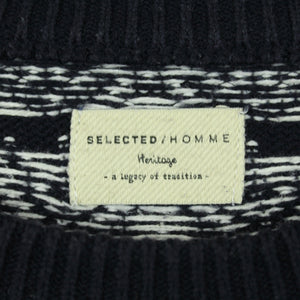 Second Hand SELECTED HOMME Pullover Gr. L blau weiß Norweger Muster Strick (*)