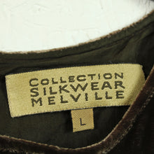 Laden Sie das Bild in den Galerie-Viewer, Second Hand MELVILLE SILKWEAR Copenhagen Samtkleid mit Seide Gr. L braun Samt Kleid (*)