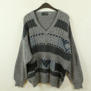 Vintage Pullover Gr. M grau mehrfarbig gemustert V-Neck