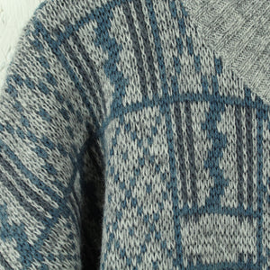 Vintage Cardigan mit Wolle Gr. L grau blau rundhals
