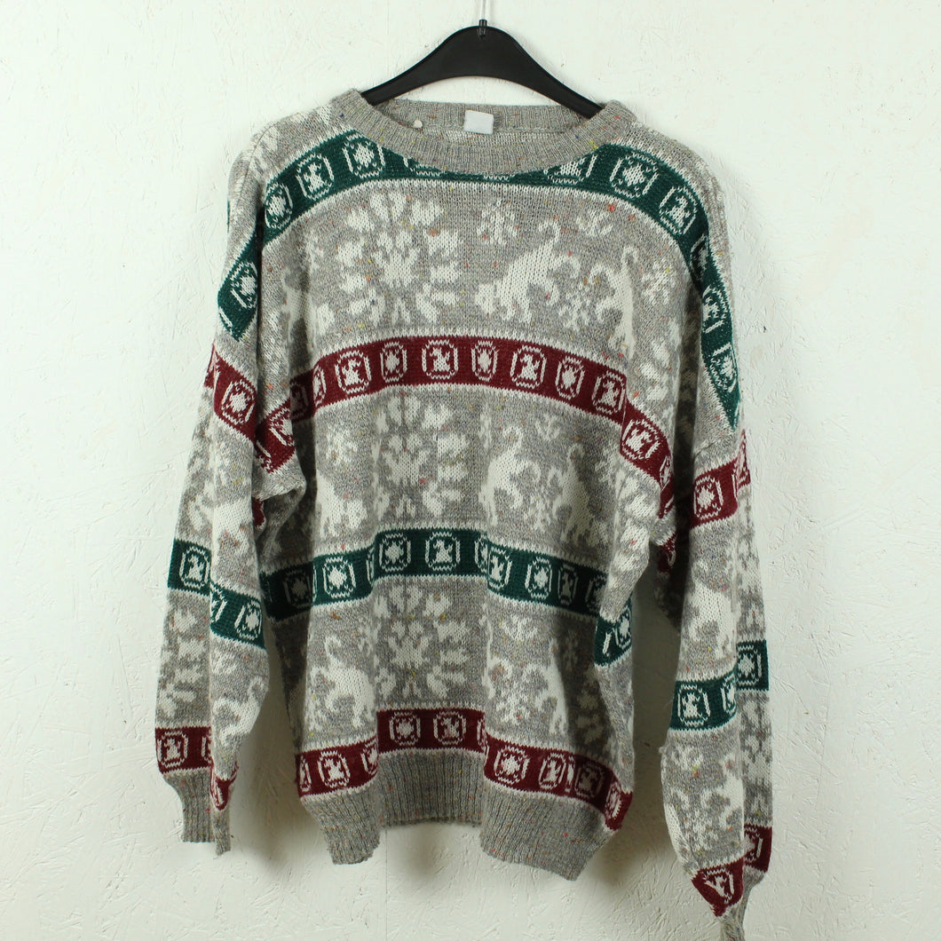 Vintage Pullover Gr. M grau bunt rundhals