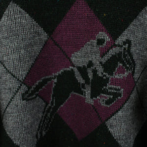 Vintage Pullover mit Wolle Gr. M anthrazit mehrfarbig Motiv: Reiter Pferd