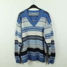 Laden Sie das Bild in den Galerie-Viewer, Vintage Pullover Gr. M blau mehrfarbig V-Neck