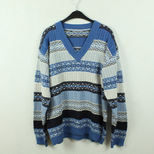 Vintage Pullover Gr. M blau mehrfarbig V-Neck
