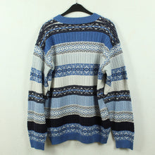 Laden Sie das Bild in den Galerie-Viewer, Vintage Pullover Gr. M blau mehrfarbig V-Neck