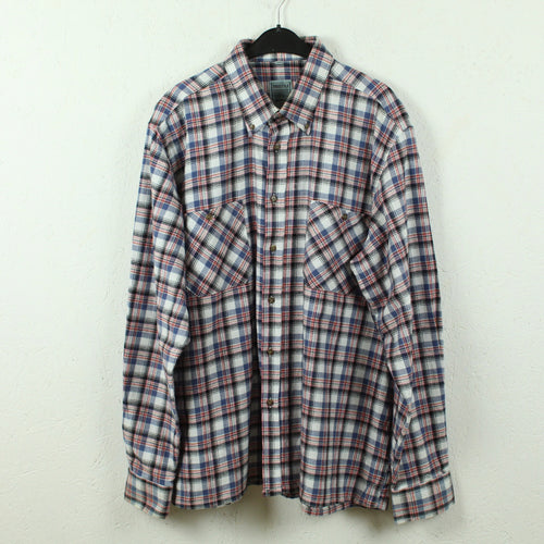 Vintage Flanellhemd Gr. XXL weiß mehrfarbig kariert 