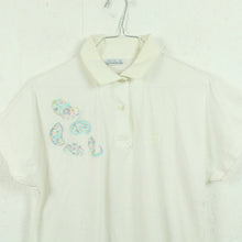 Laden Sie das Bild in den Galerie-Viewer, Second Hand SERGIO TACCHINI Vintage Ladies Poloshirt Gr. M weiß bunt bestickt (*)