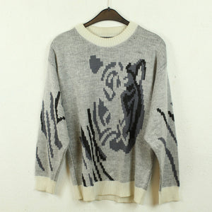 Vintage Pullover Gr. S weiß mehrfarbig Tiger rundhals