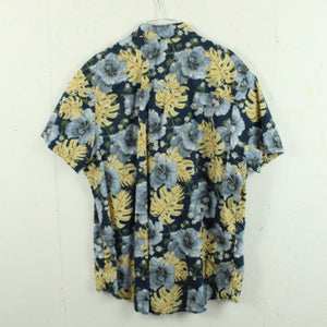 Vintage Hawaii Hemd Gr. XL schwarz grau beige geblümt Kurzarm