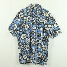 Laden Sie das Bild in den Galerie-Viewer, Vintage Hawaii Hemd Gr. XL blau schwarz weiß Blumen Kurzarm
