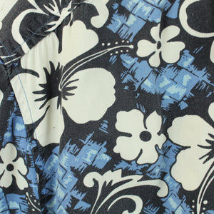 Vintage Hawaii Hemd Gr. XL blau schwarz weiß Blumen Kurzarm