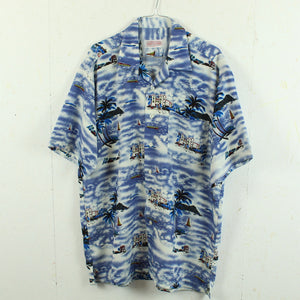Vintage Hawaii Hemd Gr. XL blau weiß bunt Kurzarm