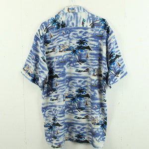Vintage Hawaii Hemd Gr. XL blau weiß bunt Kurzarm