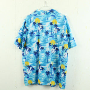Vintage Hawaii Hemd Gr. M hellblau bunt Sonne Palmen Kurzarm