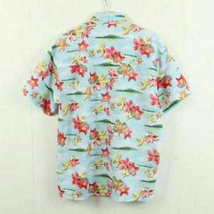 Vintage Hawaii Hemd Gr. M hellblau bunt Blumen Kurzarm
