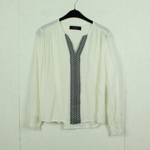 Second Hand PREPAIR Bluse Gr. M weiß schwarz Applikationen Langarmbluse (*)