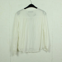 Laden Sie das Bild in den Galerie-Viewer, Second Hand PREPAIR Bluse Gr. M weiß schwarz Applikationen Langarmbluse (*)