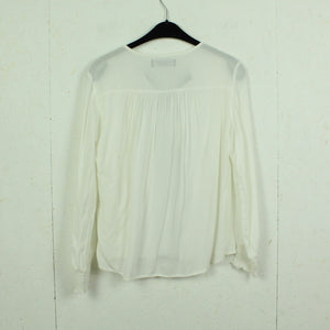 Second Hand PREPAIR Bluse Gr. M weiß schwarz Applikationen Langarmbluse (*)