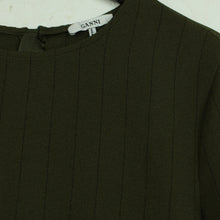 Laden Sie das Bild in den Galerie-Viewer, Second Hand GANNI Bluse Gr. 36 grün schwarz gestreift (*)