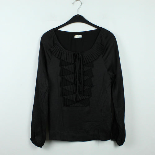 Second Hand Day Birger et Mikkelsen Bluse Gr. 42 schwarz Satin Langarmbluse (*)