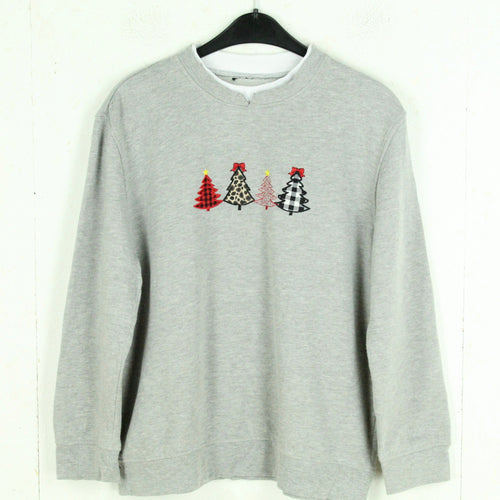 Vintage X-MAS Sweatshirt Gr. M grau Patch: Tannenbäume