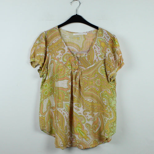 Second Hand CUSTOMMADE Seidenbluse Gr. 36 mehrfarbig gemustert Seide 70s (*)