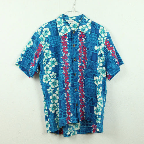 Vintage Hawaii Hemd Gr. S blau bunt gemustert Blumen Kurzarm