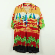 Laden Sie das Bild in den Galerie-Viewer, Vintage Hawaii Hemd Gr. M rot blau grün bunt Boote Palmen