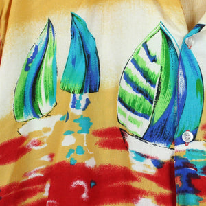 Vintage Hawaii Hemd Gr. M rot blau grün bunt Boote Palmen