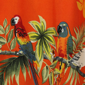 Vintage Hawaii Hemd Gr. L rot gelb mehrfarbig Papagei Kurzarm
