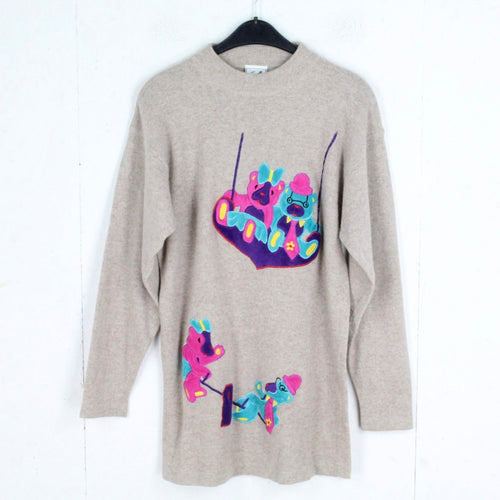 Vintage Pullover Female Gr. M beige Bären Patches Strick
