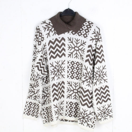Vintage Pullover Female mit Wolle Gr. M weiß braun gemustert Schneeflocken Strick
